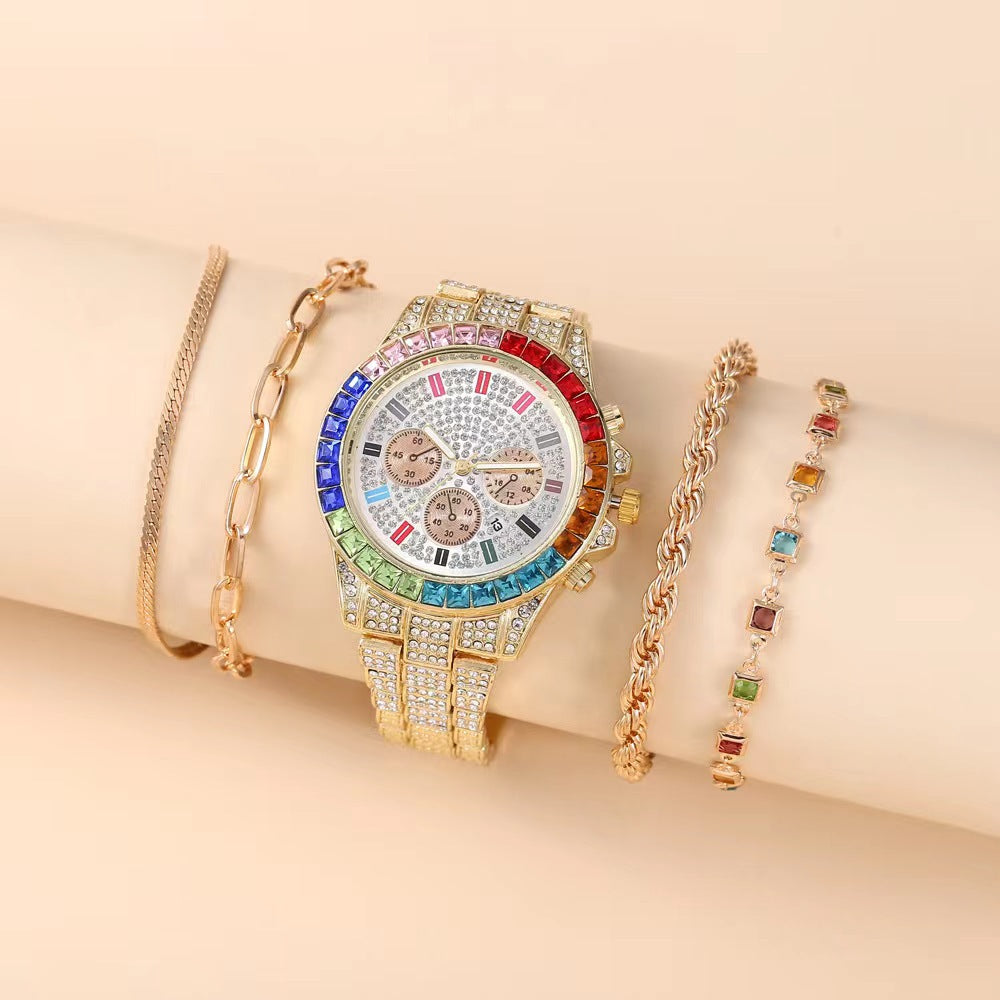 Montre Femme Acier Diamant Calendrier – Quartz Luxe Élégant Premium