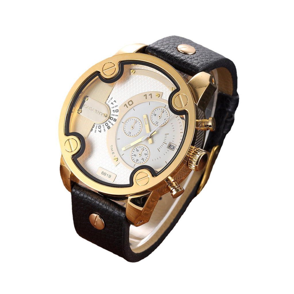 Montre-bracelet homme à grand cadran, mouvement à quartz, avec calendrier, style ceinture