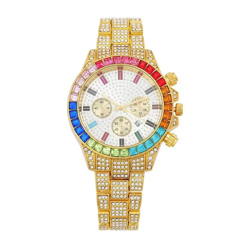 Montre Femme Acier Diamant Calendrier – Quartz Luxe Élégant Premium