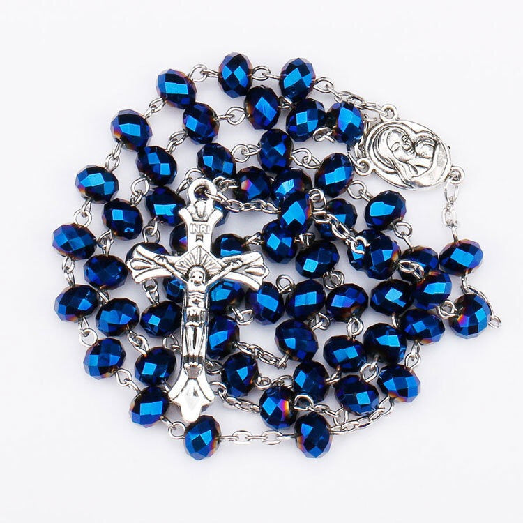 Collier Long Croix Jésus avec Perles - Bijou Religieux