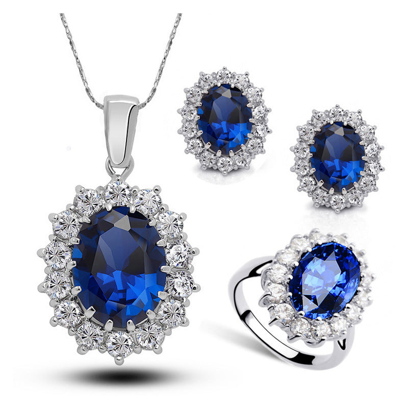 "Brautschmuck Set Kristall Silber - Halskette Ohrringe Ring - Hochzeitsschmuck Damen Schmuckset"