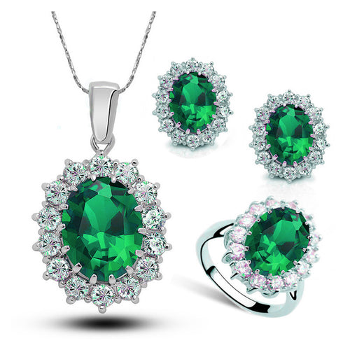 "Brautschmuck Set Kristall Silber - Halskette Ohrringe Ring - Hochzeitsschmuck Damen Schmuckset"