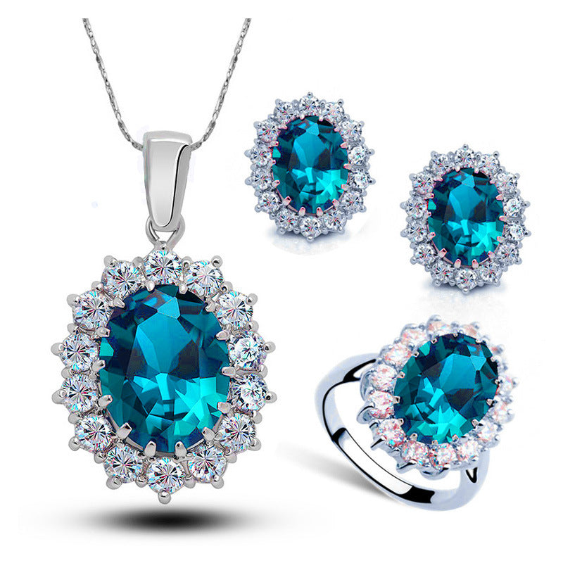 "Brautschmuck Set Kristall Silber - Halskette Ohrringe Ring - Hochzeitsschmuck Damen Schmuckset"