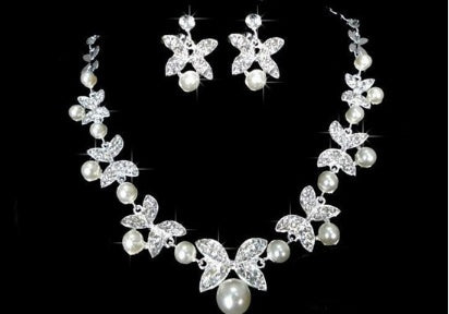 Bridal Jewelry Set 3-Piece Butterfly Pearl - Necklace Headdress - Wedding Jewelry Women