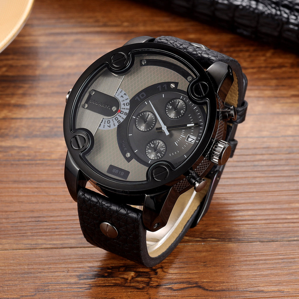 Montre-bracelet homme à grand cadran, mouvement à quartz, avec calendrier, style ceinture