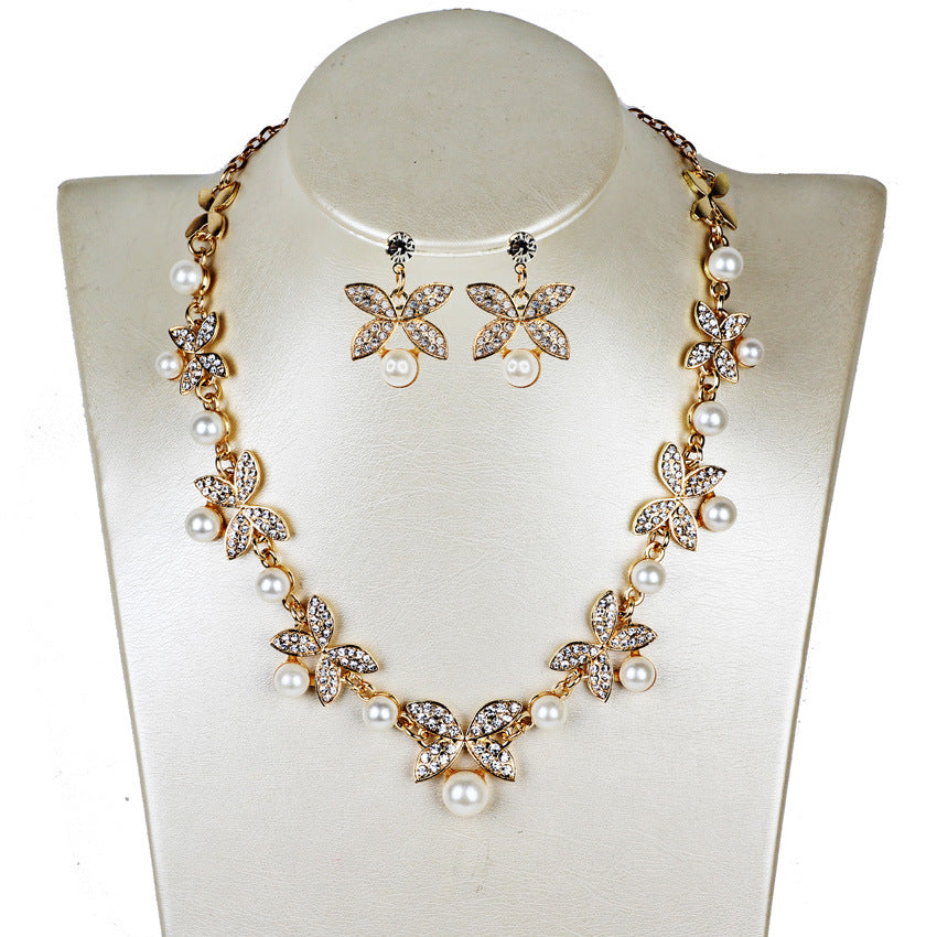 Bridal Jewelry Set Pearl Butterfly - Necklace Earrings - Wedding Jewelry Women