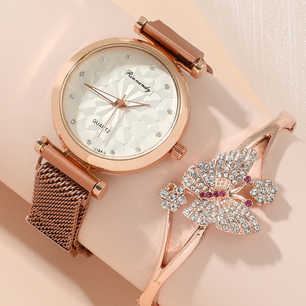 Coffret Montre Femme 5 Pièces – Quartz Élégant Cadeau Bijoux