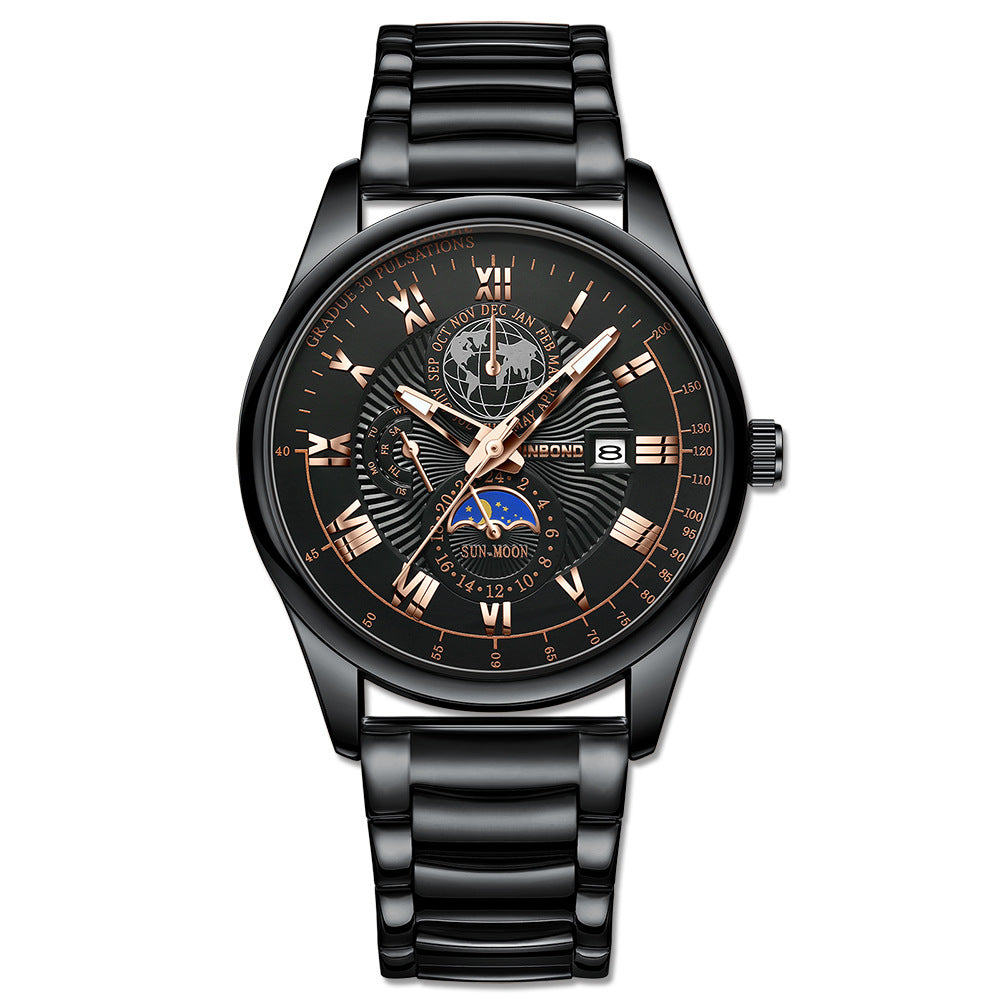 Montre Homme Quartz Lumineux Phase de Lune – Waterproof Bracelet Cuir