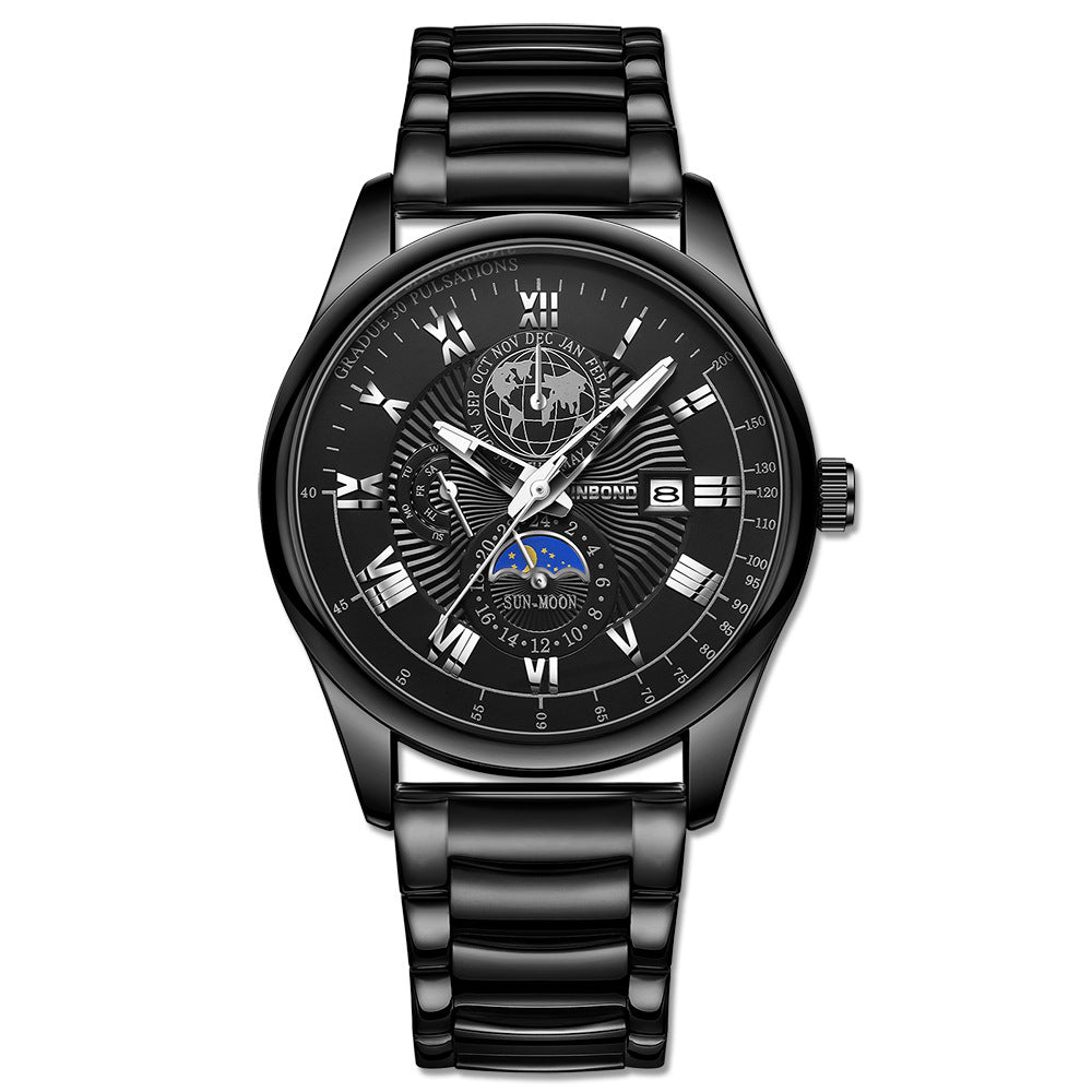 Montre Homme Quartz Lumineux Phase de Lune – Waterproof Bracelet Cuir