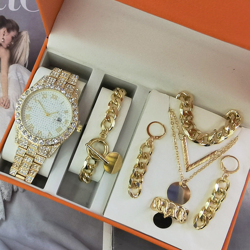 Coffret Montre Femme Bijoux 5 Pièces – Quartz Fashion Cadeau Luxe