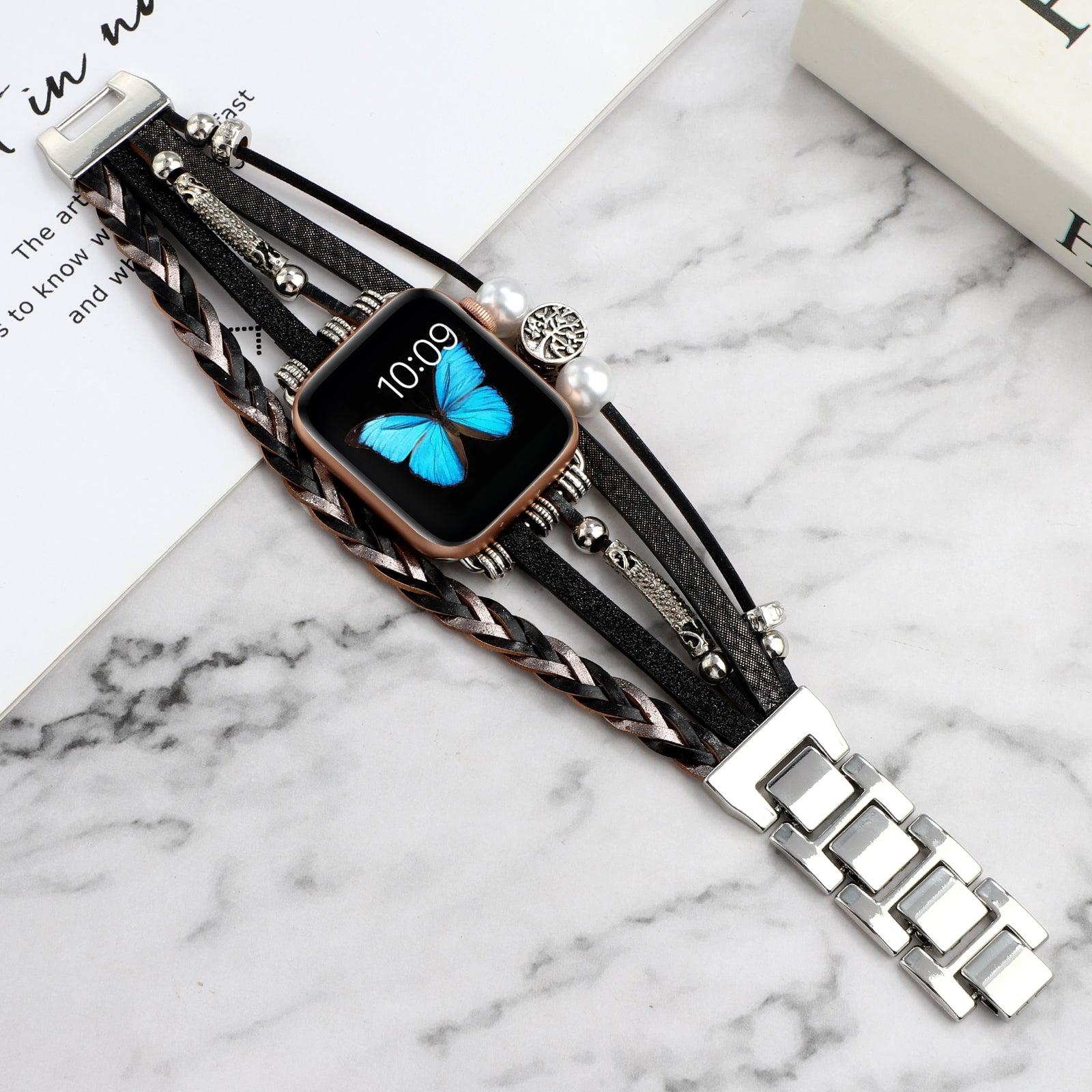 Bracelet Montre Cuir Vintage Métal – Bracelet Smartwatch Universel