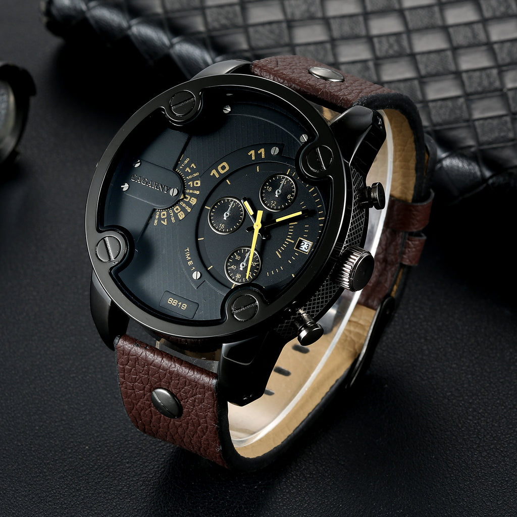 Montre-bracelet homme à grand cadran, mouvement à quartz, avec calendrier, style ceinture