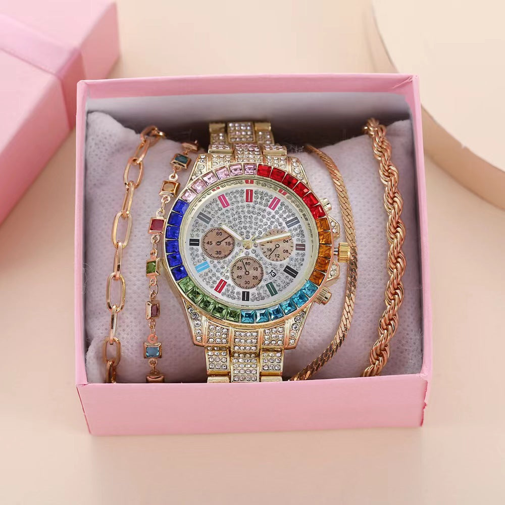 Montre Femme Acier Diamant Calendrier – Quartz Luxe Élégant Premium