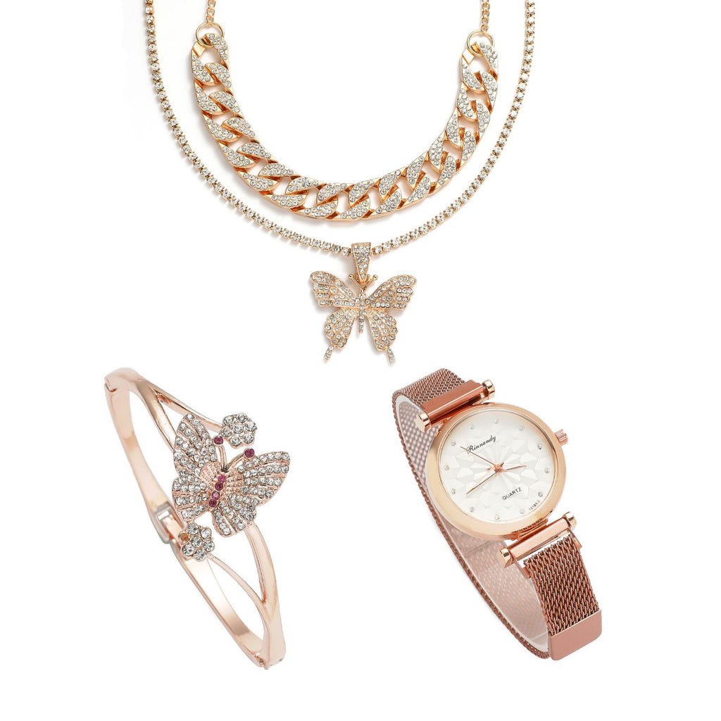 Coffret Montre Femme 5 Pièces – Quartz Élégant Cadeau Bijoux