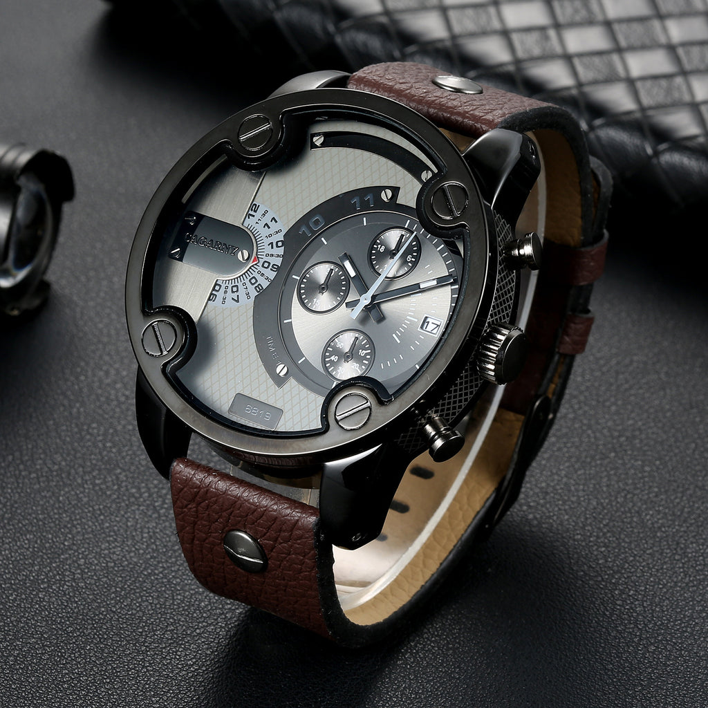 Montre-bracelet homme à grand cadran, mouvement à quartz, avec calendrier, style ceinture