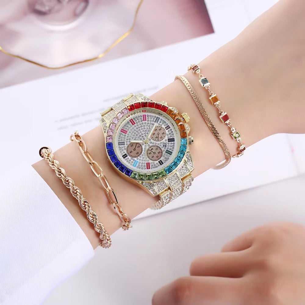 Montre Femme Acier Diamant Calendrier – Quartz Luxe Élégant Premium