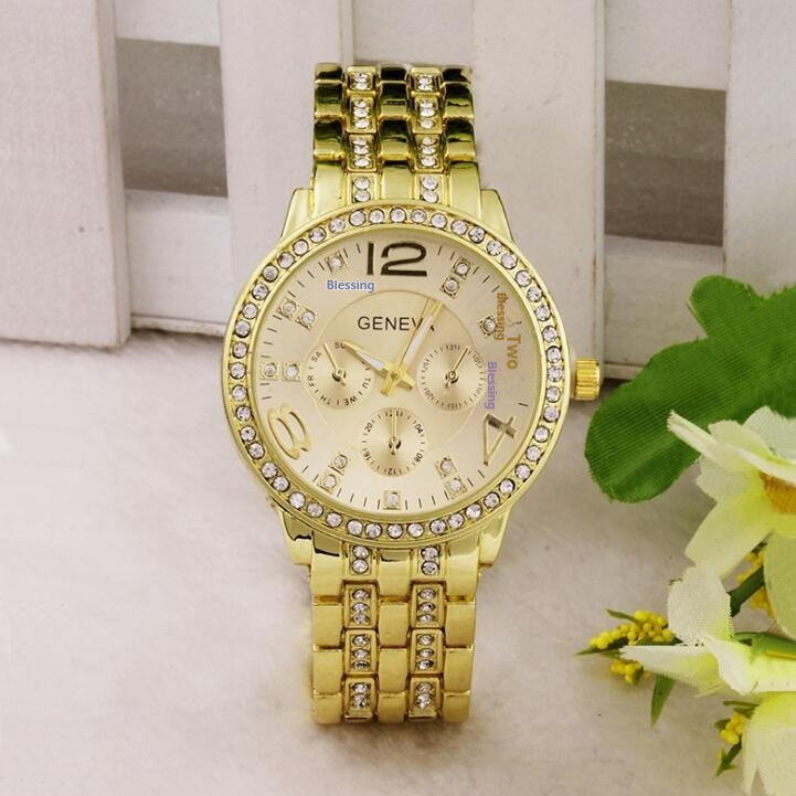 Montre Femme Strass Raffinée – Quartz Cristal Bracelet Luxe