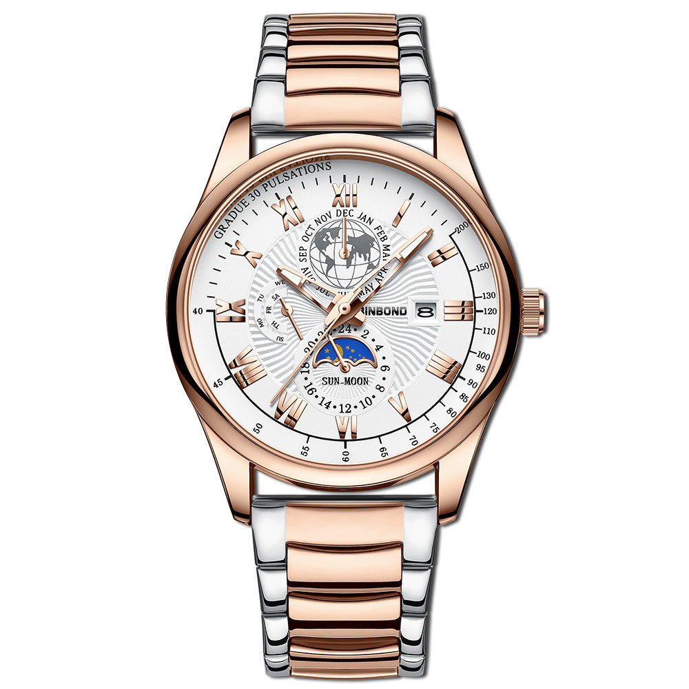 Montre Homme Quartz Lumineux Phase de Lune – Waterproof Bracelet Cuir